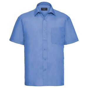 Russell Collection Mens Poplin Easy-Care Short-Sleeved Shirt / Corporate Blue